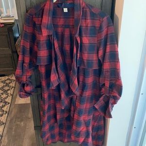 Flannel high low open front top